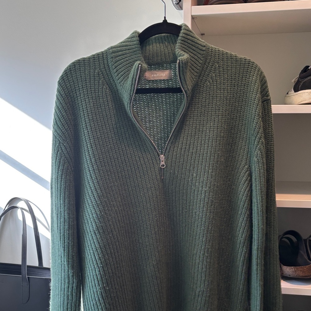Everlane Felted Merico Kelly Green Half-Zip Sweater